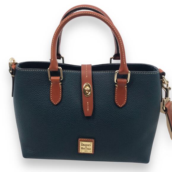 Dooney & Bourke Pebbled Leather Satchel Bag with Web Strap Midnight Blue NWT - Picture 1 of 15